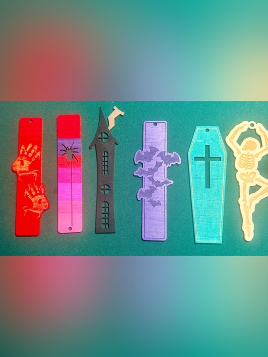 Hand Crafted Other - Set of 6 Handcrafted hand painted Spooky Wood Bookmarks made to order